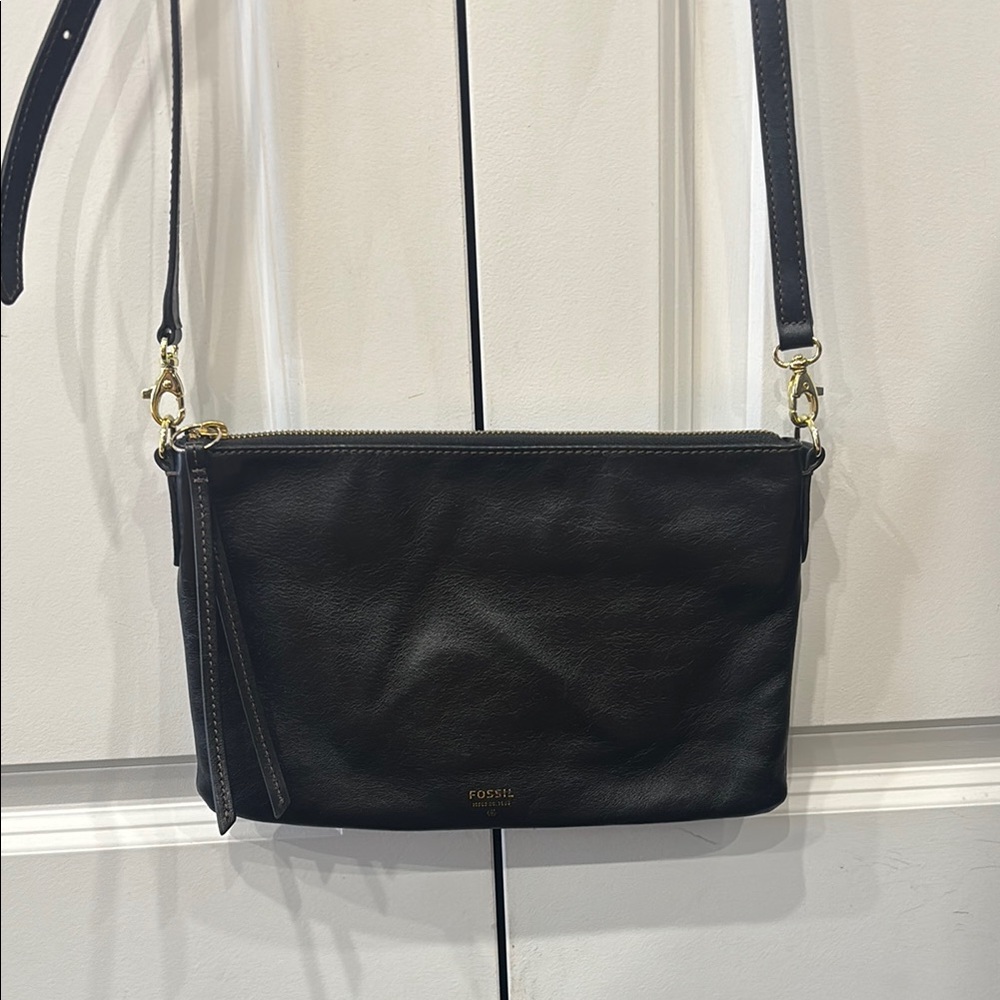 Fossil Black Leather Crossbody Bag